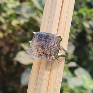 Haute qualité 925 en argent Sterling hommes anneaux de mariage Original carré noir rutile Quartz Triple bande en gros bijoux fins - Product Image 4