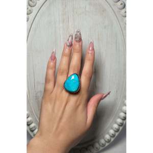 Larry Kaye Fashionable <b>Adjustable</b> <b>Ring</b> Natural Turquoise Mountain & Sterling Silver Bezel and Invisible Setting Gift - Product Image 4