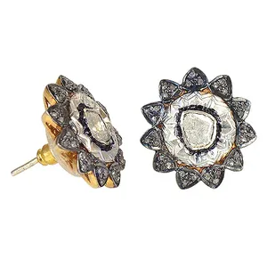Boucles d'oreilles clous tendance vintage à fleurs, incrustées de diamants, plaquées rhodium noir, en argent 925, bijoux pour femme, à porter au quotidien, cadeau - Product Image 2