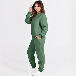 Survêtement à capuche en molleton doux à col ras du cou à manches longues pour femmes, pantalon de jogging, vêtements de détente d'hiver avec devant écologique - Product Image 4