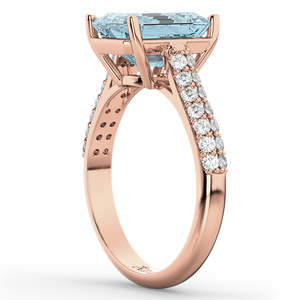 Bague de fiançailles en or rose 14 carats avec aquamarine taille émeraude et diamants, 5,54 carats, forme marquise, bijoux fins, plaqué rhodium platine - Product Image 3