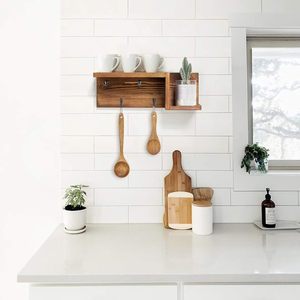 Wooden Key <b>Holder</b> for Wall Decorative Mail and Key <b>Holder</b> Organizer with 4 Key Hooks and Z Shape Wall Mount Floating Shelf - Product Image 3