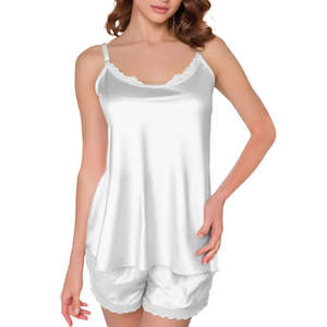 Conjunto de Lencería de Encaje Satinado 1010, Camisola Romántica de Lujo con Estampado Floral, Pantalones Cortos Transpirables con Cintura Elástica, Cierre de Cintura Elástica, Multicolor, Tallas XL - Product Image 1