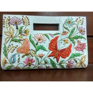 El mejor bolso de mano de lona de moda para mujer con cremallera superior Fashion-Forward Zari bordado Semi piedras preciosas Cadena de perlas decoración de cuentas - Product Image 1
