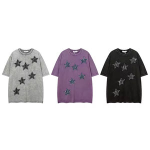 เสื้อยืดปักลายสไตล์วินเทจสำหรับผู้ชายเสื้อยืดทรงหลวมซักลาย260gsm แฟชั่นผ้าคอตตอน100% มาก - Product Image 5