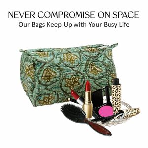 Juego de 3 bolsas multiusos con cierre de cremallera resistentes al agua de estilo Vintage, bolsas de cosméticos florales de algodón puro con bloque de mano, fundas de menta - Product Image 3