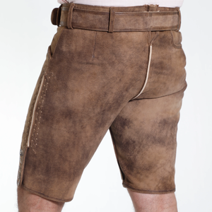 Lederhosen marron avec broderie subtile de la même couleur pour hommes Lederhosen en daim de chèvre pour hommes - Product Image 6