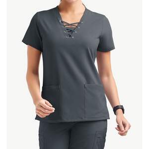 Ensemble de gommage de santé pour dames Chemise à deux poches Pantalon à taille élastique Infirmière Uniforme médical Logo personnalisable Vente en gros Ensemble de gommage en vrac - Product Image 1