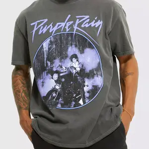 Trendy Oversized Prince Acid Wash T-Shirt 100% Cotton, Model 6'1, Size M Statement Fashion Tee for Men