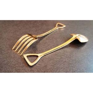 Ensemble de cuillères et fourchettes à salade de haute qualité, en métal doré, pour Table de mariage, maison, Dessert, service à salade - Product Image 1