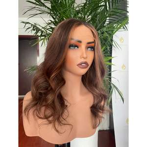 Perruque en cheveux humains vierges à 100% brun chocolat avec reflets caramel, densité 180%, dentelle HD, nœuds blanchis - Product Image 6