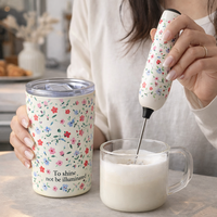 Ensemble de tasses à café en céramique florales avec mousseur à lait électrique, coffret cadeau pour la maison, le bureau, vente en gros