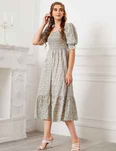 Attrayant 2023 coton imprimé Maxi robe longue à manches courtes plage bohème Maxi robe pour les femmes - Product Image 1