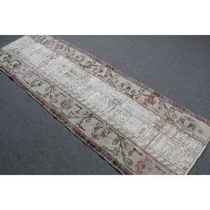 Tapis turc vintage 2,7x8,2 pieds, tapis en laine blanche - Product Image 4