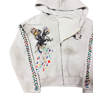 Sweat à capuche pour homme avec impression par transfert thermique, fermeture éclair à rivets personnalisée, délavage acide, strass brodés, 100% polyester polaire, hiver - Product Image 5