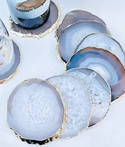Posavasos de ágata de cristal al por mayor, rebanada galvanizada de oro, piedra preciosa tallada para el hogar, técnica decorativa de meditación curativa - Product Image 1