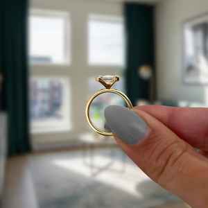 แหวนเพชรเม็ดเดี่ยวประดับเพชรสีเขียวมรกต14K สีเหลืองทองแหวนหมั้นสำหรับเจ้าสาวของขวัญครบรอบ - Product Image 4