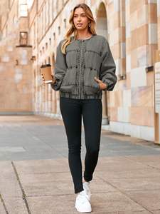 Casual <b>Denim</b> <b>Jacket</b> with <b>Long</b> Sleeves and Tabs Solid Color Woven Cotton Custom Metal Button Style <b>Jacket</b> for Women's - Product Image 5