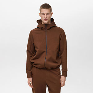 Men Hooded <b>Zip</b> Up Sweatshirt 100% Cotton French Terry Regular Fit Solid <b>Brown</b> Casual Autumn Wear Bulk OEM Clothing Manufacturer - Product Image 1