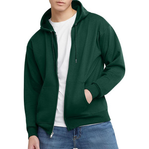 Verde oscuro Zip up Custom 500 Gsm 400gsm Tela Sudaderas con capucha para hombre Algodón en blanco Casual Sudadera con capucha de gran tamaño Impresión en relieve Logo Unisex - Product Image 1