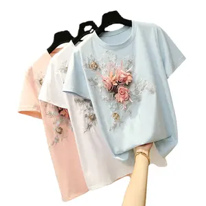 Camiseta Estampada Exclusiva para Mujer, Manga Corta, Algodón, Ropa Casual, Venta al por Mayor, OEM, Calidad de Exportación, Diseño Gráfico Personalizado - Product Image 2