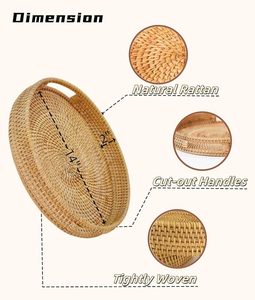 Custom <b>Large</b> Natural Solid Rattan Serving <b>Tray</b> Rustic Style for Sushi Fruit Dessert Coffee Decorative Storage - Product Image 6