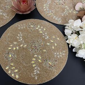 Handmade Embroidery Satin Luxury Eco-Friendly Customizable <b>Beaded</b> <b>Placemat</b> Charger Mat for Home Wedding Party Table Decoration - Product Image 1