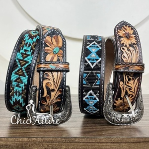 ODM OEM, ceintures perlées en cuir usiné à la main de conception de mode personnalisée, ceintures pour hommes et femmes d'affaires, ceintures de luxe à boucle ardillon en cuir véritable - Product Image 1