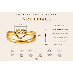 18K Gold Plated <b>Stainless</b> <b>Steel</b> Adjustable Open Heart <b>Ring</b> - Product Image 6