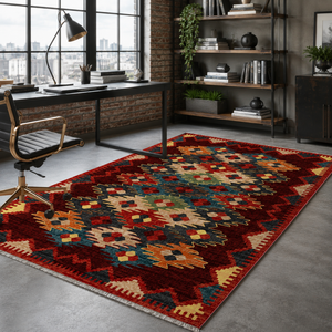 <b>Rug</b> Weavers RW7066 Kilim Burgundy <b>Tribal</b> Washable <b>Rug</b> Dropshipping Wholesale Washable Chenille 10 Sizes - Product Image 5