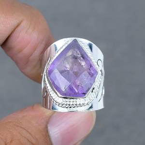 Conception de bijoux en pierres précieuses Bagues plaquées argent Bijoux en pierre d'améthyste Bague en améthyste naturelle pour la fête des femmes Bague en pierre précieuse - Product Image 4