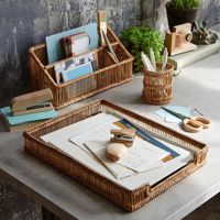 Ensemble d'organisation de bureau en bambou et rotin écologique fait à la main, accessoires de bureau tendance, vente en gros du Vietnam