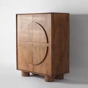 Geometric Mango Wood Accent Cabinet: Modern design with circular door detail, living room storage. - Product Image 3