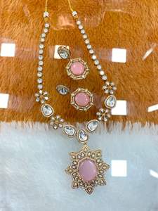 Premium Gold Plated Stone Kundan CZ Diamond <b>Necklace</b> <b>Set</b> With Earrings <b>Bridal</b> Jewelry Gift for Wedding & Festive Occasions - Product Image 5