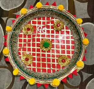 Yeni varış el yapımı dekoratif Gota iş Thali düğün karşılama tepsisi Pooja Thali Rakhi Gits