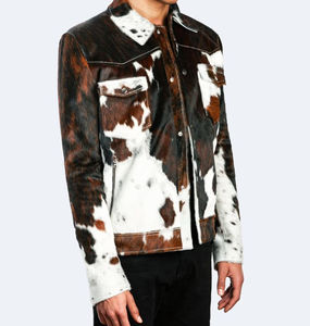 Chaqueta de Cuero con Pelo de Vaca para Hombre, Diseño de Cuello Alto, Mangas Completas, Transpirable, Impermeable, Ecológica, Satén - Product Image 4