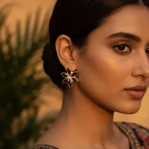 Pendentif/boucles d'oreilles en argent 925 avec fleur de cornaline, perle et diamant pour un cadeau de mariage pour femme, bijoux en pierres précieuses - Product Image 3