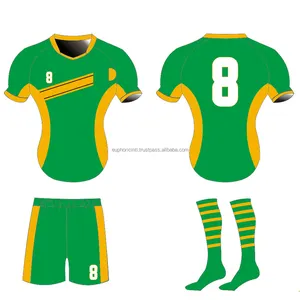 定制设计最佳聚酯绿色和黄色设计带袜子足球制服OEM批发价足球制服