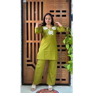 Conjunto de Ropa de Trabajo de Algodón Bordado de Moda para Mujer, Estilo Casual Muy Cómodo, Fabricante Mayorista OEM de la India - Product Image 1