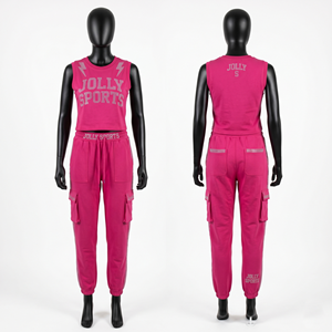 190 GSM Soft Polyester Spandex <b>Peach</b> Graphic Sublimation Logo Women Sleeveless Tank Tee Fitness Women's Sets - Product Image 3