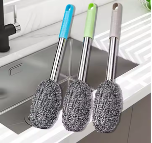 Outil de nettoyage de cuisinière en plastique de brosse de casserole d'acier inoxydable de long manche - Product Image 1