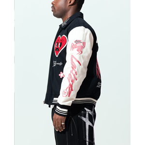 Blouson bombardier universitaire matelassé haute couture broderie en chenille en satin avec remplissage en coton cousu motif sérigraphié intérieur - Product Image 5