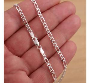 สร้อยคอฟิกาโร3มม. ทำจากเงินแท้925แข็งตัดด้วยเม็ดเพชรขัดเงาแบบอิตาลีพร้อมตะขอเกี่ยวแบบแข็งความยาวต่างๆ16 18โซ่ละเอียด - Product Image 1