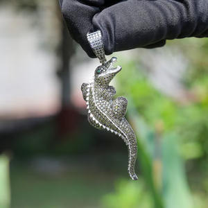 Rod Cut VVS1 Moissanite Diamond Lizard Charm Pendant for <b>Men</b> 925 Sterling Sier Hip Hop Style with Cross Number Pattern Chain - Product Image 1