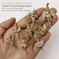 Pendentifs personnalisés en forme d'ange, breloques en cuivre plaqué or avec CZ rose et blanc, porte-bonheur pour accessoires de bijoux