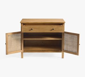 Armoire avec tiroir en bois de manguier massif et rotin Unité de rangement élégante et durable à double porte, parfaite pour la décoration du salon - Product Image 2