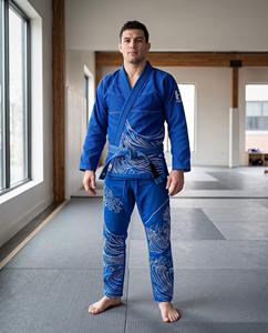 ชุดบราซิลเลียนยิวยิตสู Blue Wave BJJ Gi และ No Gi แบบสั่งทำพิเศษ พร้อมเสื้อรัดกล้ามเนื้อและกางเกงป้องกันการเสียดสีแบบ Sublimated ขายส่ง - Product Image 2