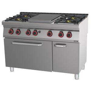 Cuisinière à gaz 4 brûleurs avec 1 plaque solide et four électrique statique GN 2/1 HP 120 Catégorie de produit : Cuisinières - Product Image 1