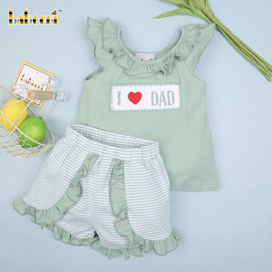 Ensembles de vêtements pour filles de luxe en gros personnalisés à Hanoï - Je t'aime Papa - Ensemble court pour bébé à smocks - 100% coton - Olive foncé uni - Oxford - Product Image 5