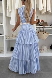 Robe midi à volants unie bleu et blanc naturel, sans manches, style chemise, moulante, formelle, de haute qualité, fabriquée en Chine, personnalisable, vente en gros - Product Image 4